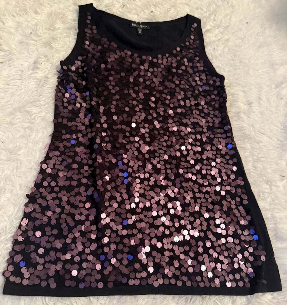 Eileen Fisher Sequin Tank Top Size PS Black Purple Merino Wool